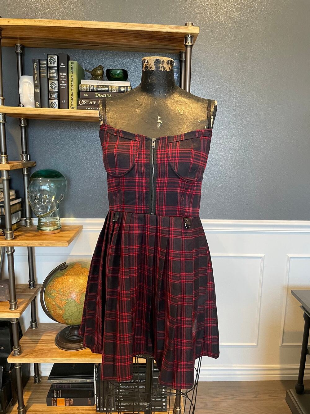 VV Plaid, Tartan, Red-Black, Light Dress, Sundress, Sleeveless, Shoulder Straps,